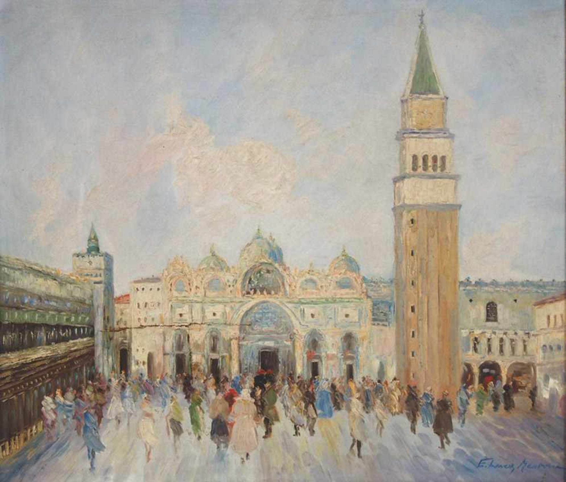 MENTONE, Luca Emiliotätig 20. Jh.Markusplatz in VenedigÖl auf Leinwand, signiert unten rechts, 60