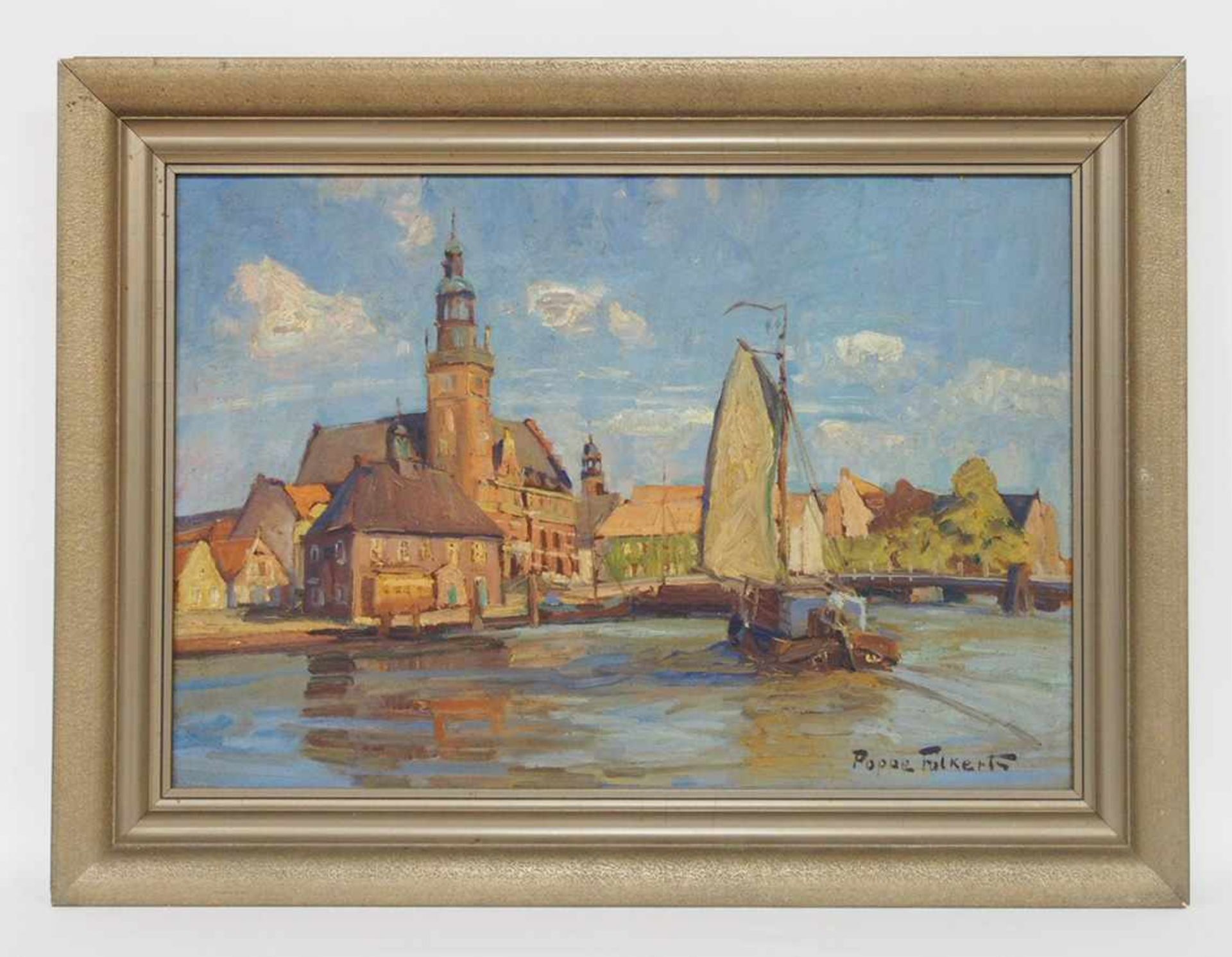 FOLKERTS, Poppe1875-1949Ansicht von LeerÖl auf Holz, signiert unten rechts, verso betitelt und - Bild 2 aus 2