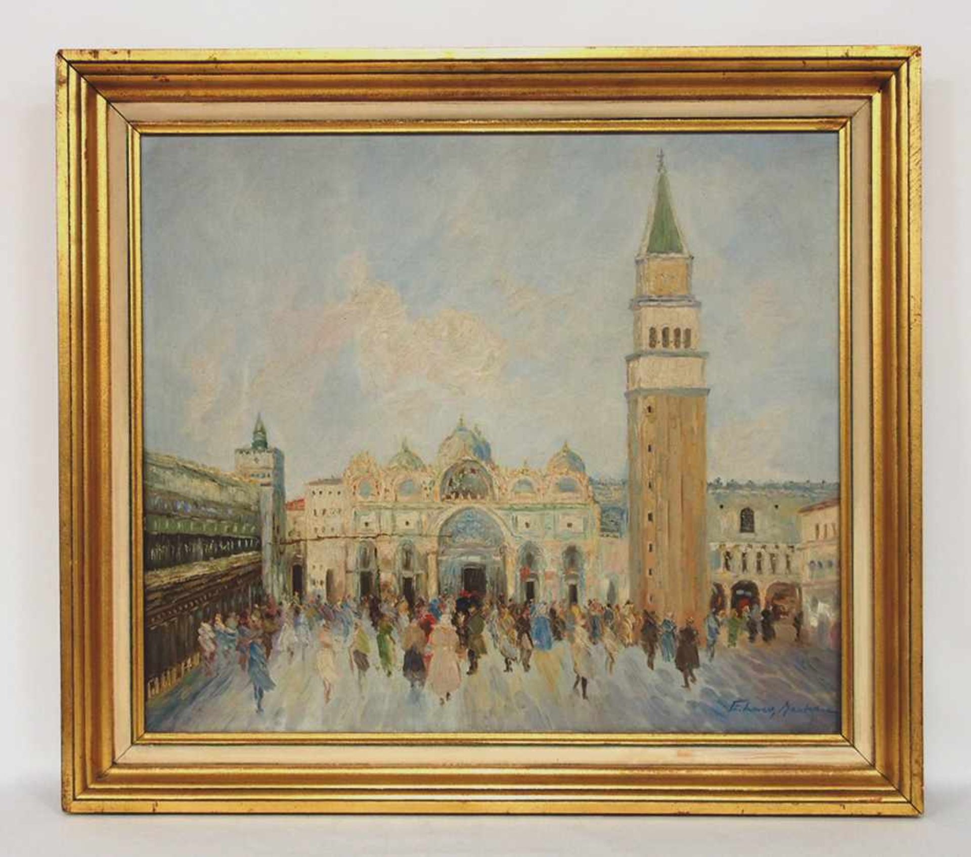 MENTONE, Luca Emiliotätig 20. Jh.Markusplatz in VenedigÖl auf Leinwand, signiert unten rechts, 60 - Bild 2 aus 2