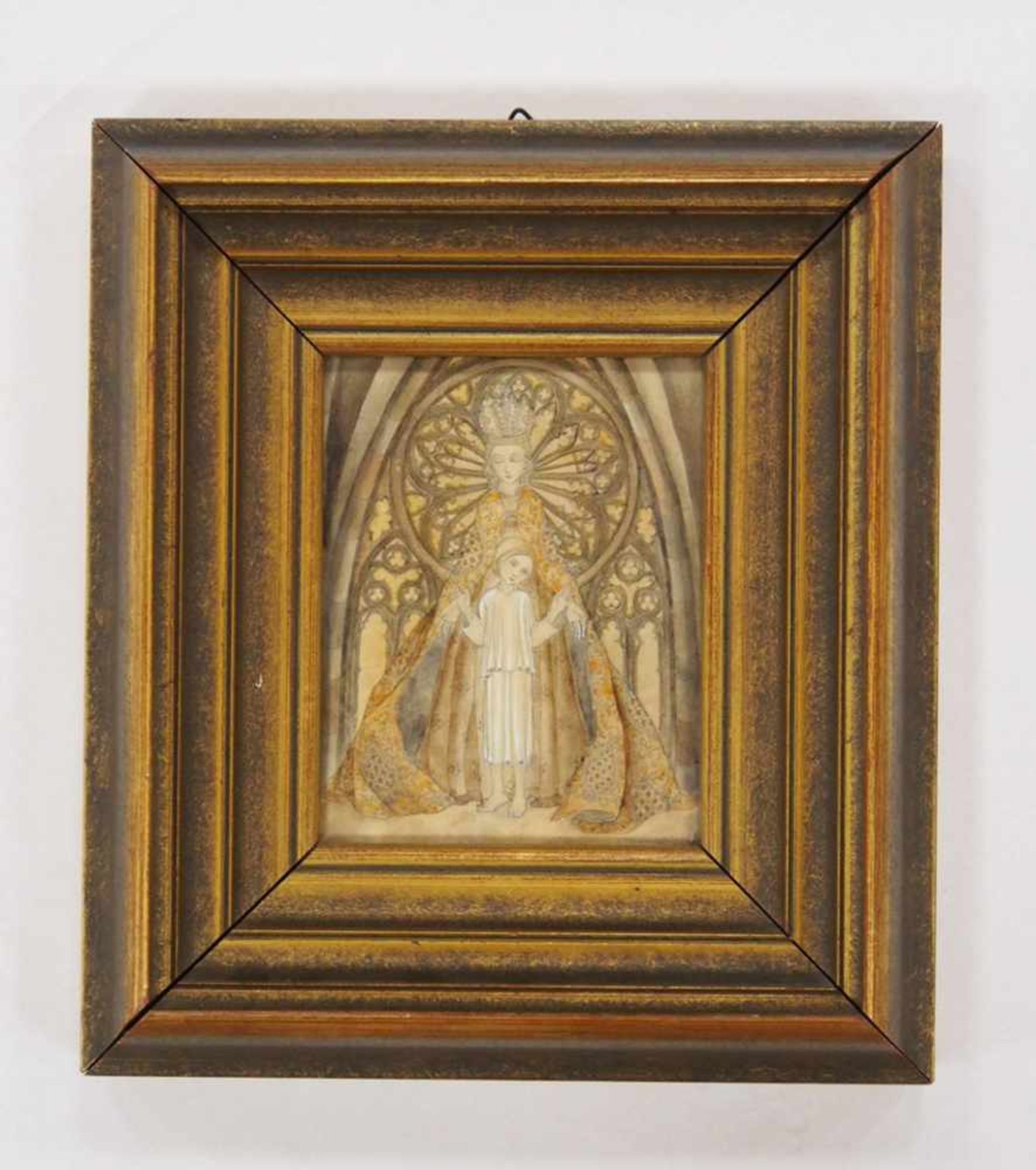 WÜLFING, Sulamith1901-1989Madonna mit Schutzmantel vor MaßwerkfensterBleistift, aquarelliert, - Bild 2 aus 3