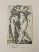 BEHAM, Hans1500-1550Judith mit dem Haupt des HolofernesKupferstich, 12 x 7,3 cm, Klapp-Passepartout-