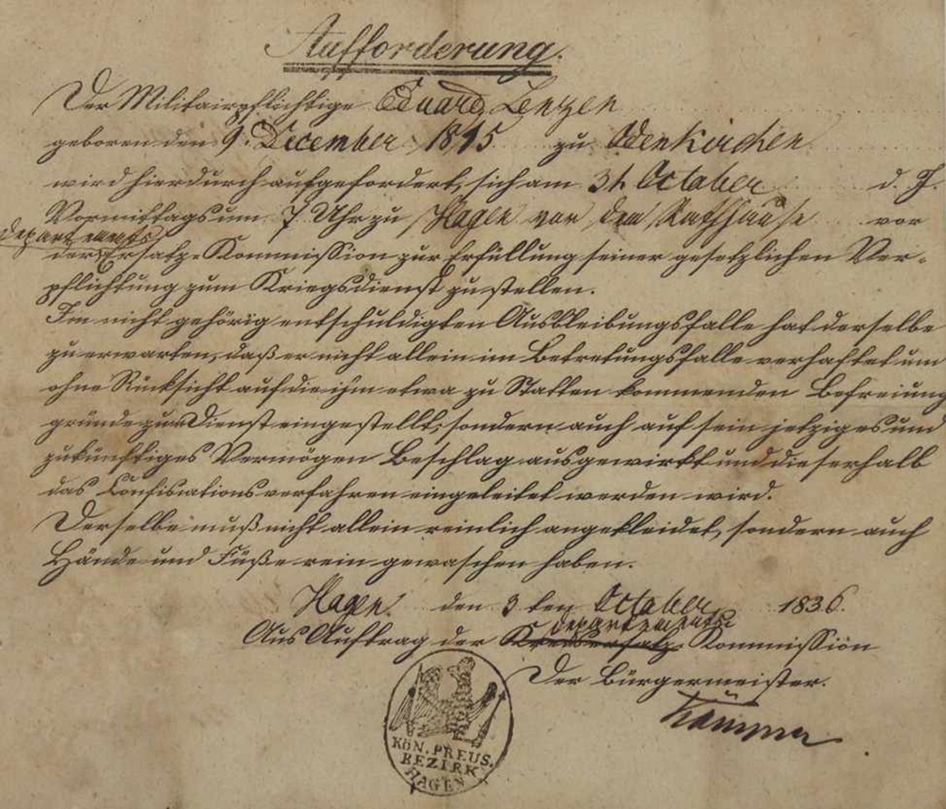 Drei preussische UrkundenEntlassung, Aufforderung und Auszeichnung, dat. 1829, 1836 und 1872, bis zu - Bild 3 aus 4