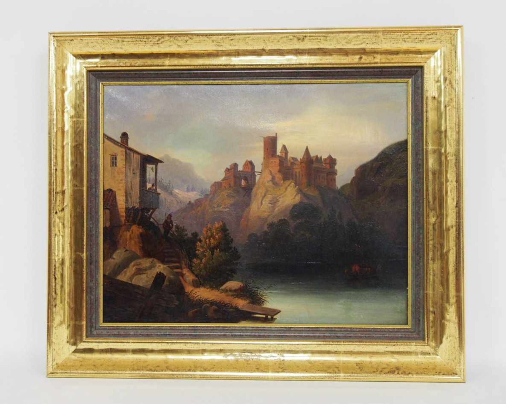 ACHENBACH, Andreas1815-1910Flusslandschaft mit Burgbezeichnet, Öl auf Leinwand, bezeichnet und - Bild 2 aus 2