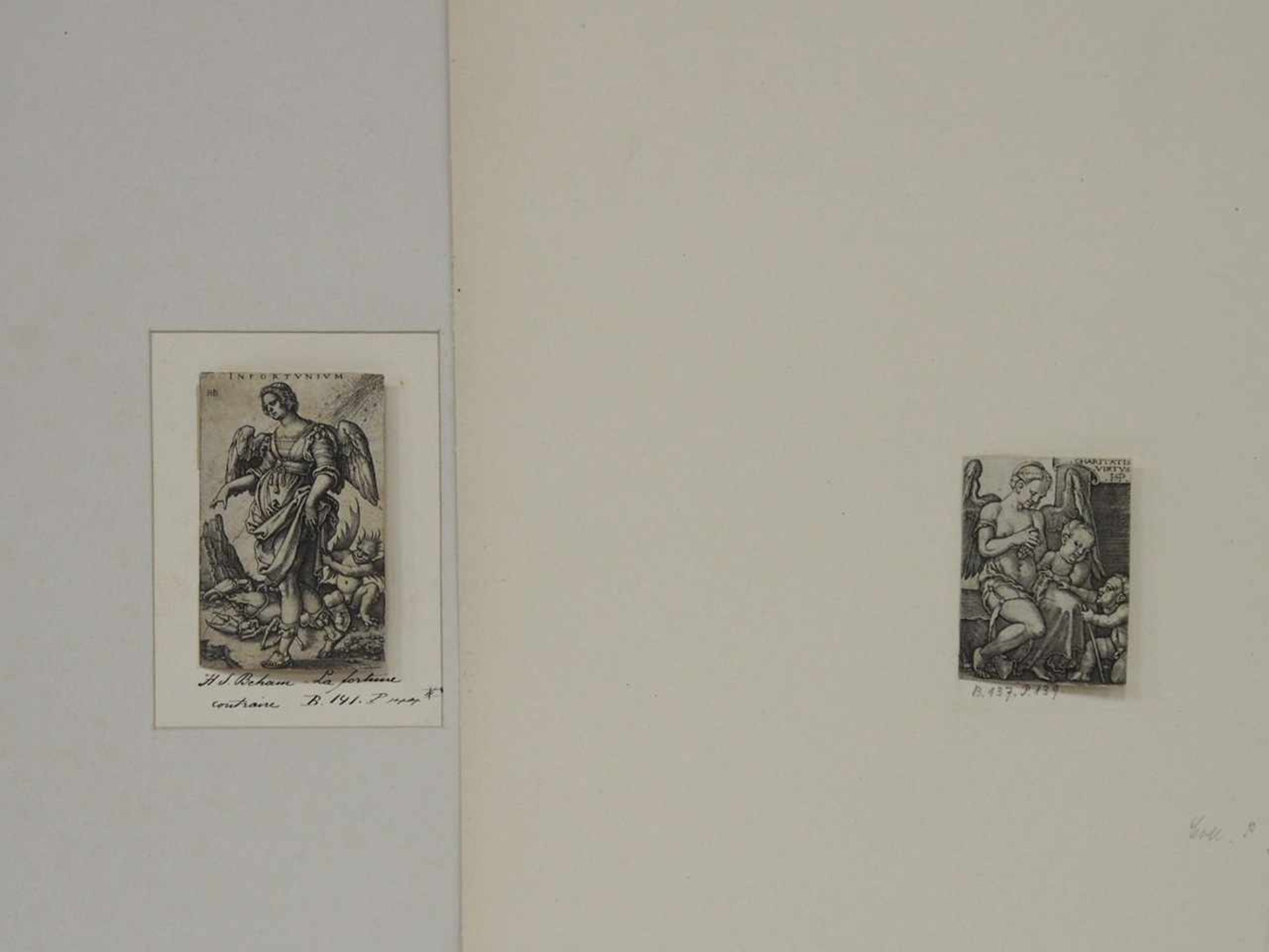 BEHAM, Hans1500-1550Charita virtus / InfortuniumKupferstiche, bis zu 8 x 5 cm, montiert im Klapp-