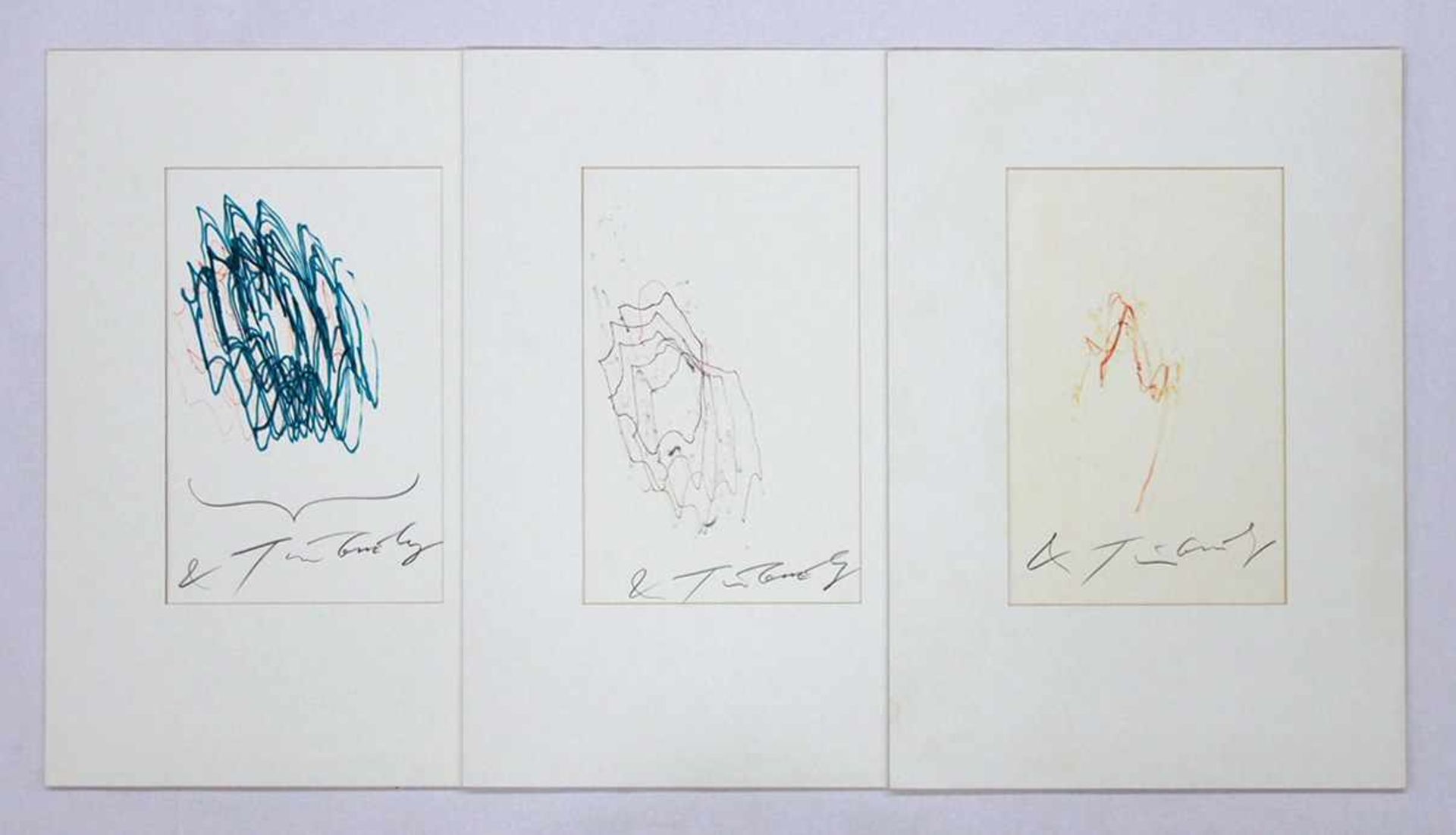 TINGUELY, Jean1925 - 1991Drei ArbeitenFilzstift auf Papier, signiert, ca. 30 x 20 cm, montiert im