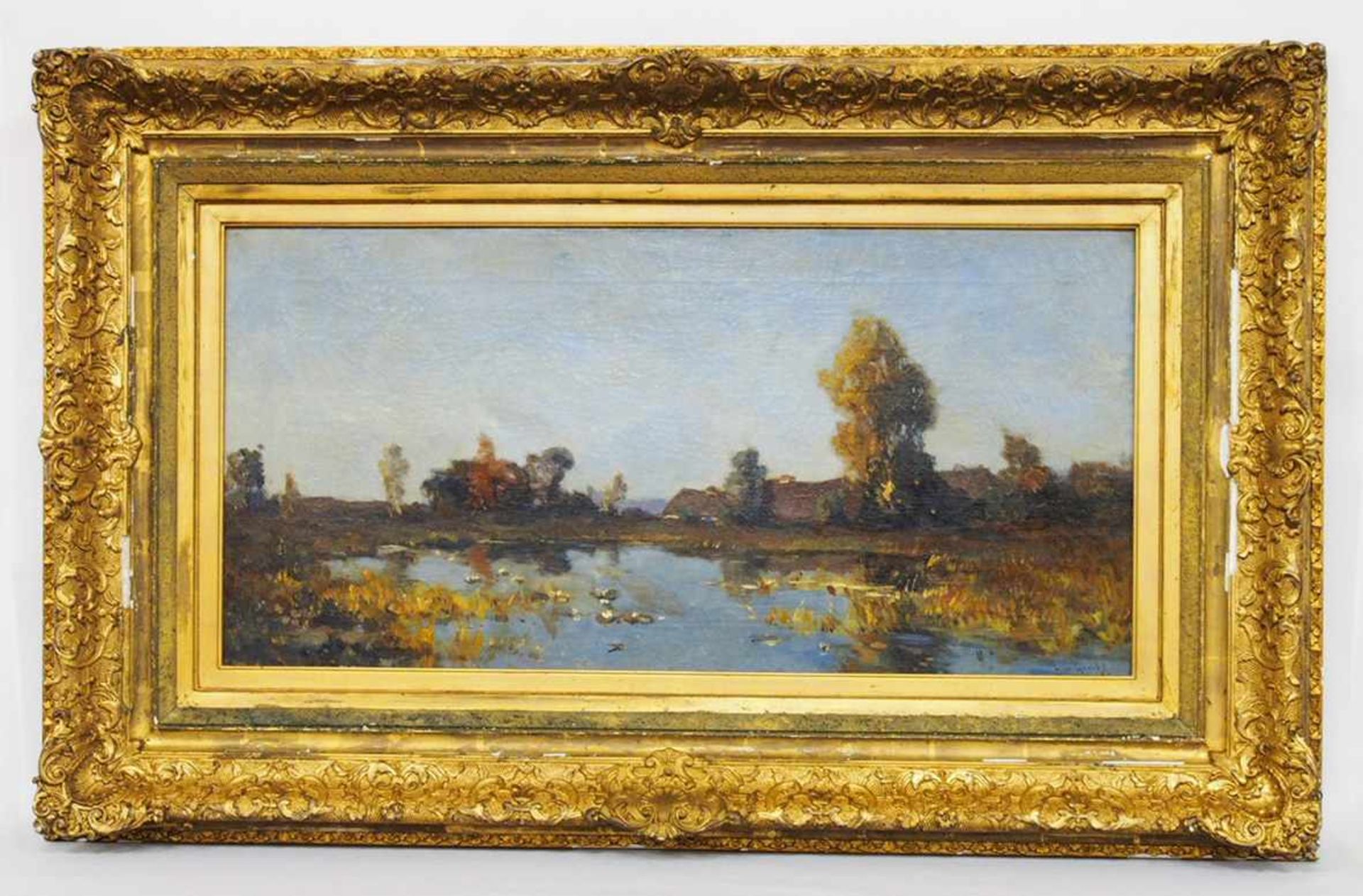 GROOT, Gerardus de1878-1947Hof in PolderlandschaftÖl auf Leinwand, 40 x 79 cm, signiert unten - Bild 2 aus 2