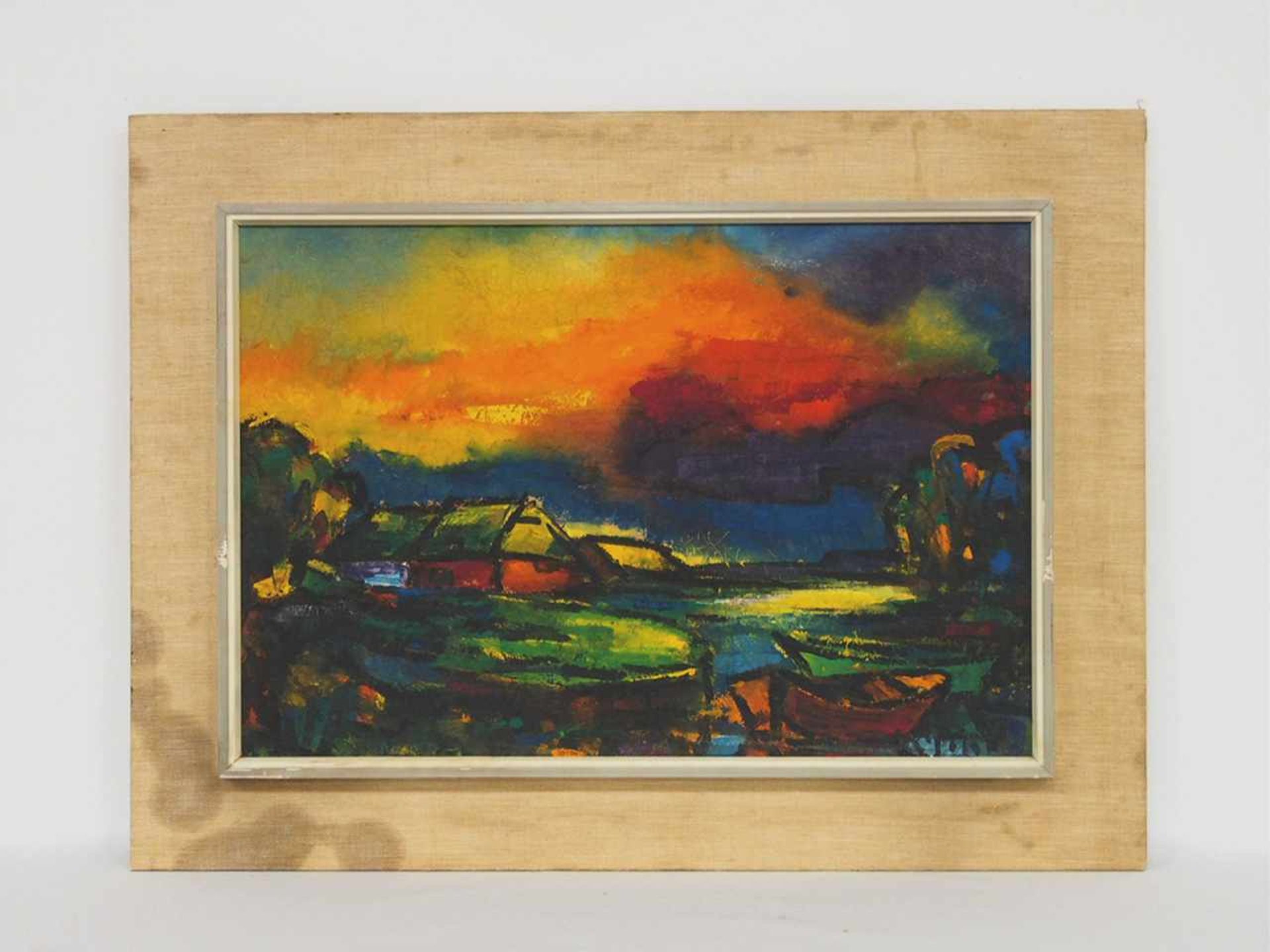 DEUTSCHER MEISTERum 1920Expressionistischer SonnenuntergangGouache auf Japan, auf Platte gezogen, 39 - Bild 2 aus 2