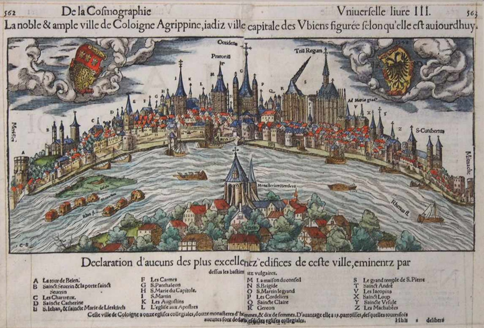 MÜNSTER, Sebastian1488-1552La noble et ample ville de Coloigne AgrippineHolzschnitt, altkoloriert,