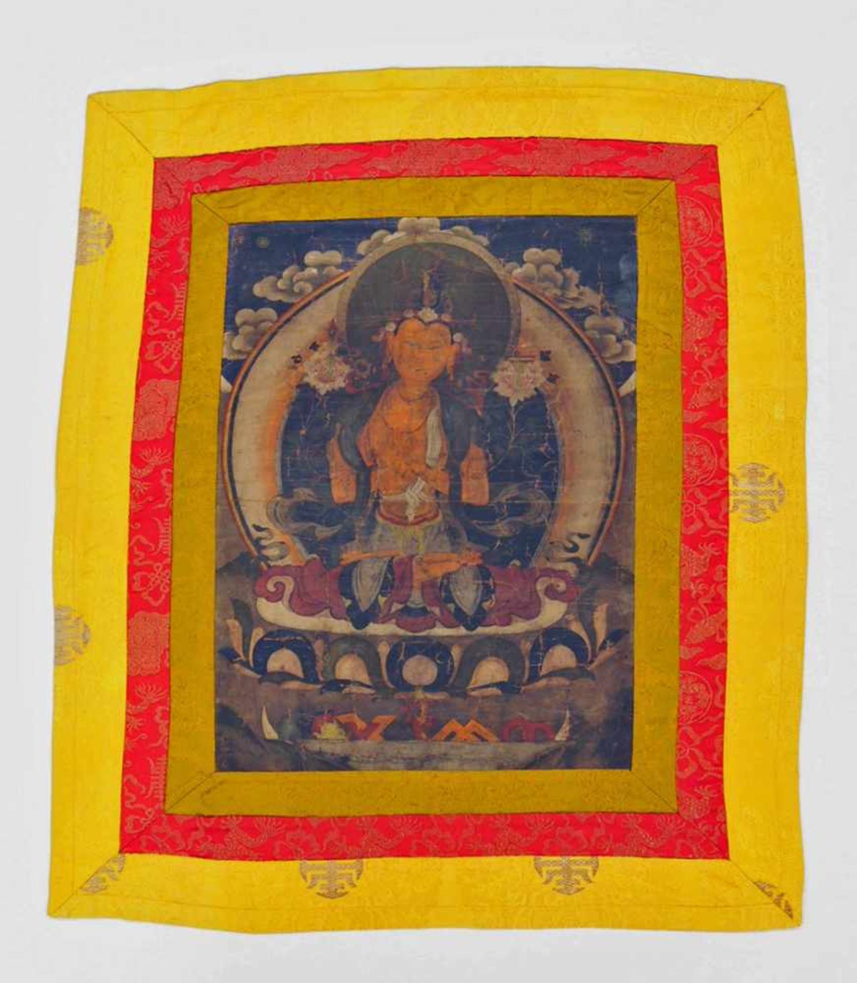 Thangka "Thronender Buddha"Tempera auf Leinen, 48 x 36 cm, Tibet 19. Jahrhundert- - -25.00 % buyer's