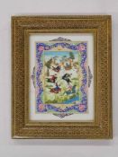 PolospielerMiniatur auf Elfenbein, Indopersien, um 1900, gemaltes Passepartout, 30 x 40 cm,