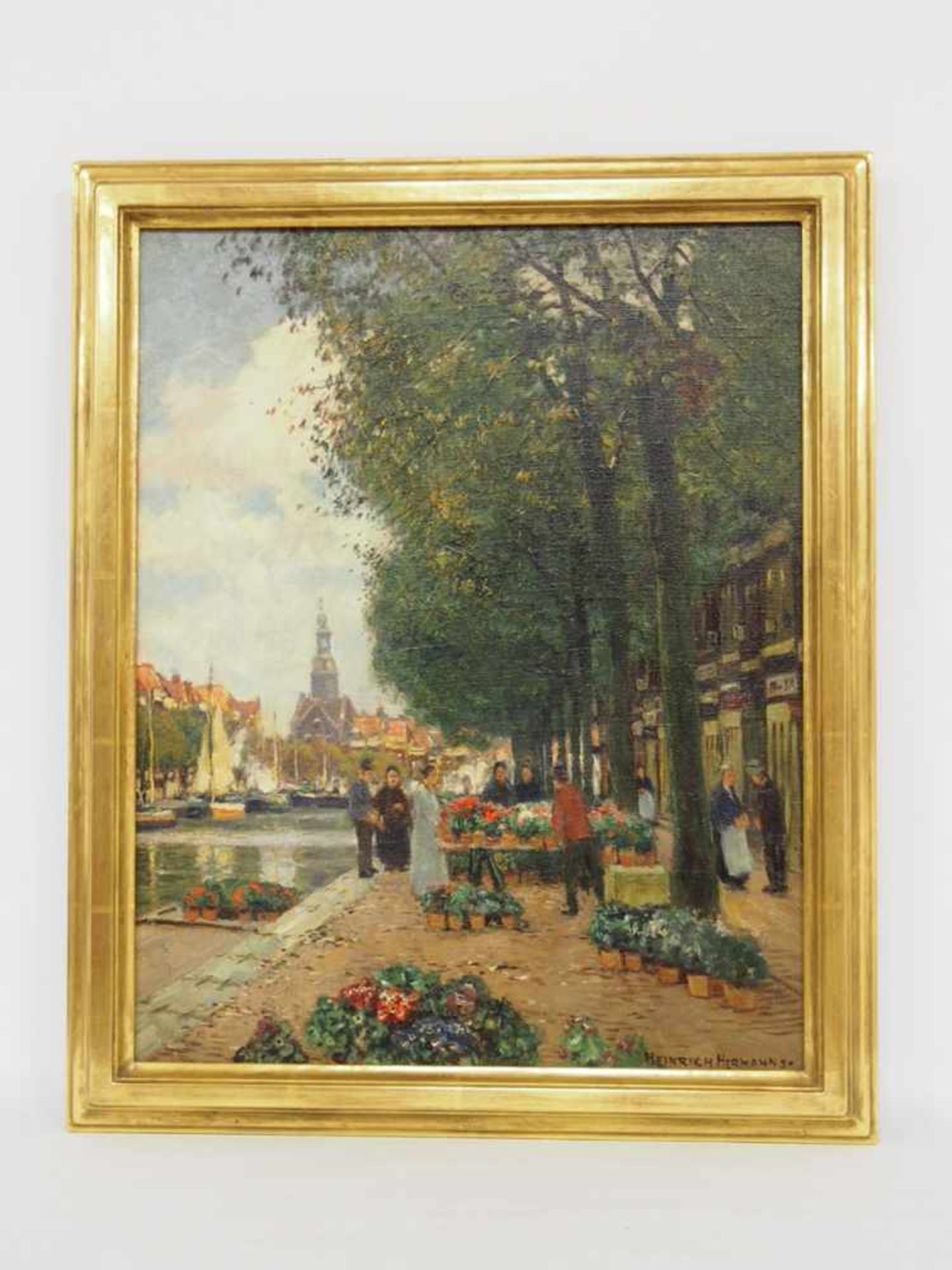 HERMANNS, Heinrich1862-1942Blumenmarkt in AmsterdamÖl auf Leinwand, signiert unten rechts, 48 x 38 - Image 2 of 2