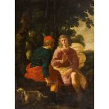 Italienischer Meister18. Jh. Öl/Lw. Biblische Szene. In weiter baumbestandener Landschaft,