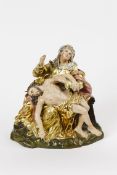PietaHolz, vollrund geschnitzt, rückseitig gehöhlt, polychrom gefasst, großflächig vergoldet (