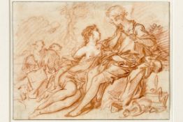 Boucher, Francois1703 Paris - 1770 ebd. Rötelzeichnung. Schäferszene. Junger Flöte spielender