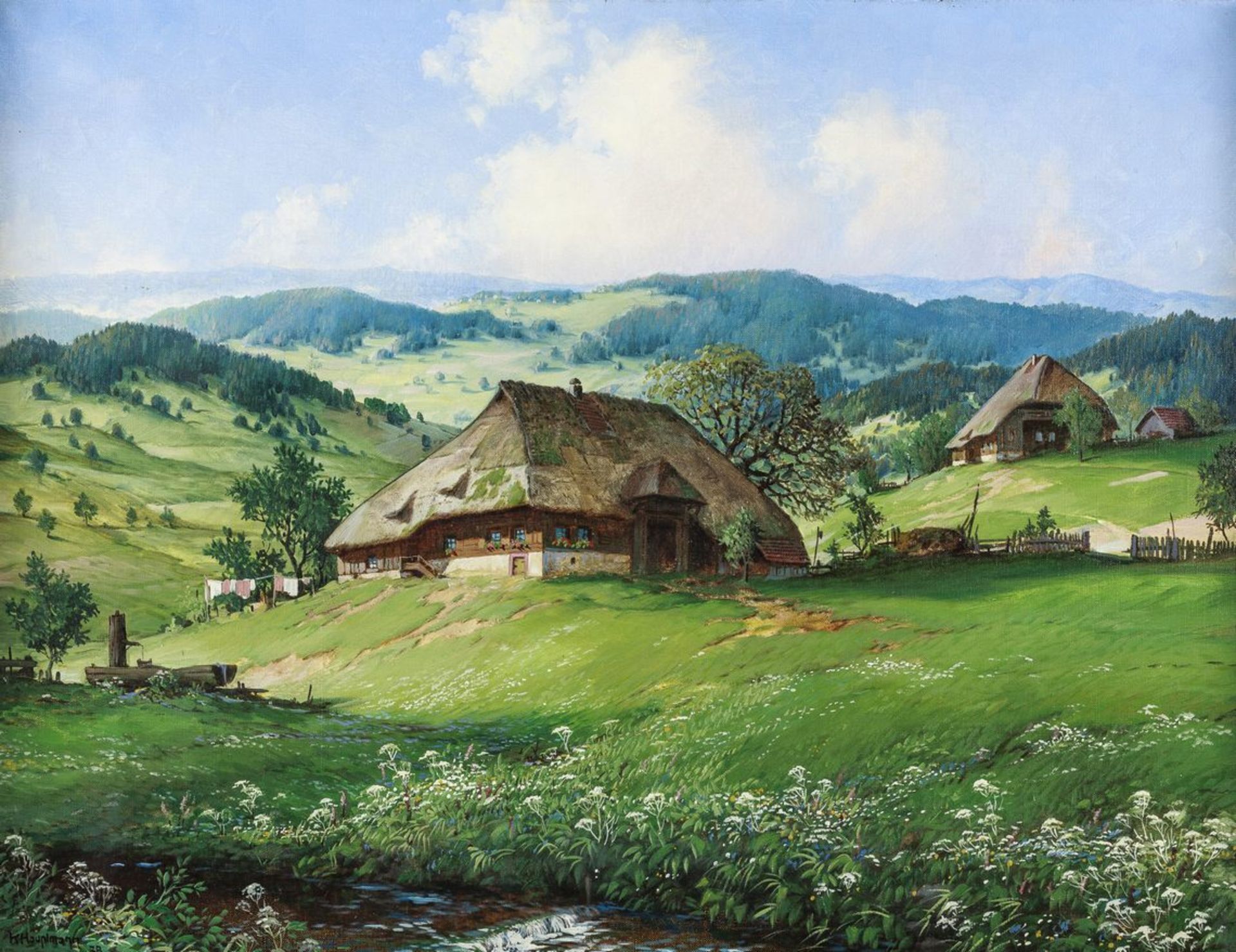 Hauptmann, Karl1880 Freiburg - 1947 Todtnau. Öl/Lw. Sommerlicher sonniger Tag "im Prechtal" mit