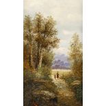Lux, S.Bayerischer Landschafter, um 1900. Öl/Lw. Sommerliche Waldlandschaft, auf dem Waldweg Bäuerin