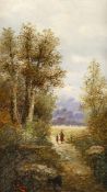 Lux, S.Bayerischer Landschafter, um 1900. Öl/Lw. Sommerliche Waldlandschaft, auf dem Waldweg Bäuerin