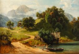 Lugo, Emil1840 Stockach - 1902 München. Öl/Lw. Sommerliche, sonnige Voralpenlandschaft mit