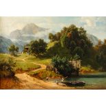 Lugo, Emil1840 Stockach - 1902 München. Öl/Lw. Sommerliche, sonnige Voralpenlandschaft mit