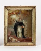 HinterglasbildSüddeutsch, um 1800. Bildnis eines Heiligen, vor ihm der schlafende Jesusknabe, über
