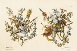 Pequegnot, August1819 Paris - 1878 ebd. Radierung. Zwei allegorische und symbolische Blumenornamente
