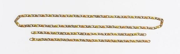 Dreiteilige HalsketteGG/WG/RG, 585. Längliche Goldglieder in wechselnden Farben gereiht. Eine