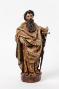 Heiliger PaulusHolz, vollrund geschnitzt, polychrom gefasst, partiell vergoldet. Auf Sockel