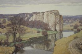 Haller, Wilhelm1873 Freiburg - 1950 ebd. Tempera/Karton. Frühling an der oberen Donau mit Blick