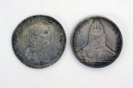 Zwei SilbermünzenHessen Kassel 2/3 Taler 1767 Friedrich II. sowie 3 Mark 1913 E