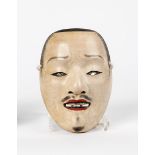 No-Maske (Kantan Otoko)Holz, geschnitzt, farbig gefasst. Männer-Maske, in Gestalt des Kantan