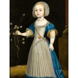 Französischer Meister17. Jh Öl/Lw. aufgez. Ganzfigurenporträt eines adligen Mädchens in blauem Kleid
