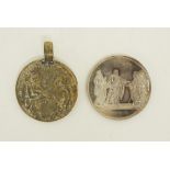 Zwei christliche MedaillenGehenkelte Wallfahrtsmedaille Loreto 18. Jh. mit Johannes dem Täufer sowie