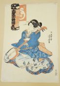 Utagawa, Kuniyoshi1798 - 1861. Farbholzschnitt. Darstellung einer sitzenden Geisha, eine Shamisen