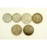 Deutsches Reich 1933-1945Konvolut von sechs Silbermünzen: 5 RM 1934 Garnisonkirche mit Datum. 5 RM