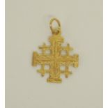 Jerusalemkreuz-AnhängerGG, 750. Rückseitige Gravur "Jerusalem". Ø 2 cm. 2,3 g.