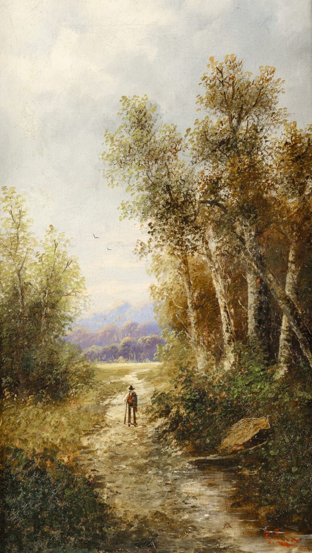 Lux, S.Bayerischer Landschafter, um 1900. Öl/Lw. Sonnige Waldlandschaft. Am Rande eines Birkenwaldes