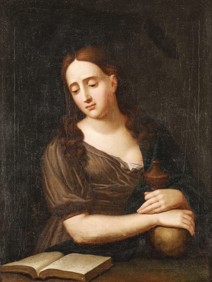 Deutscher Meister17./18. Jh. Öl/Lw. Darstellung der Maria Magdalena mit aufgeschlagener Bibel,
