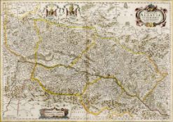 Elsass17. Jh. Kupferstichkarte, grenzkol. Rechts- und linksrheinische Gebiete zwischen Waldshut