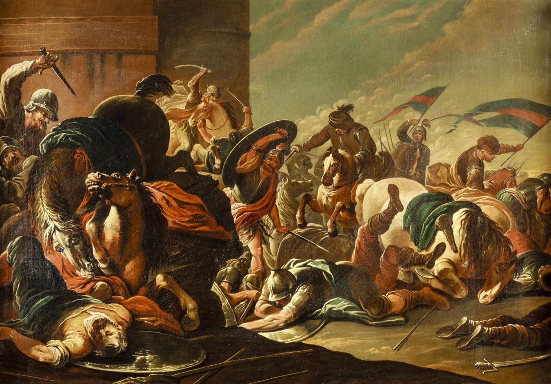 Rosa, SalvatorNach. 1615 Neapel - 1673 Rom. Öl/Lw. Heroische Schlachtenszene. (Rest., Craquelé). Auf