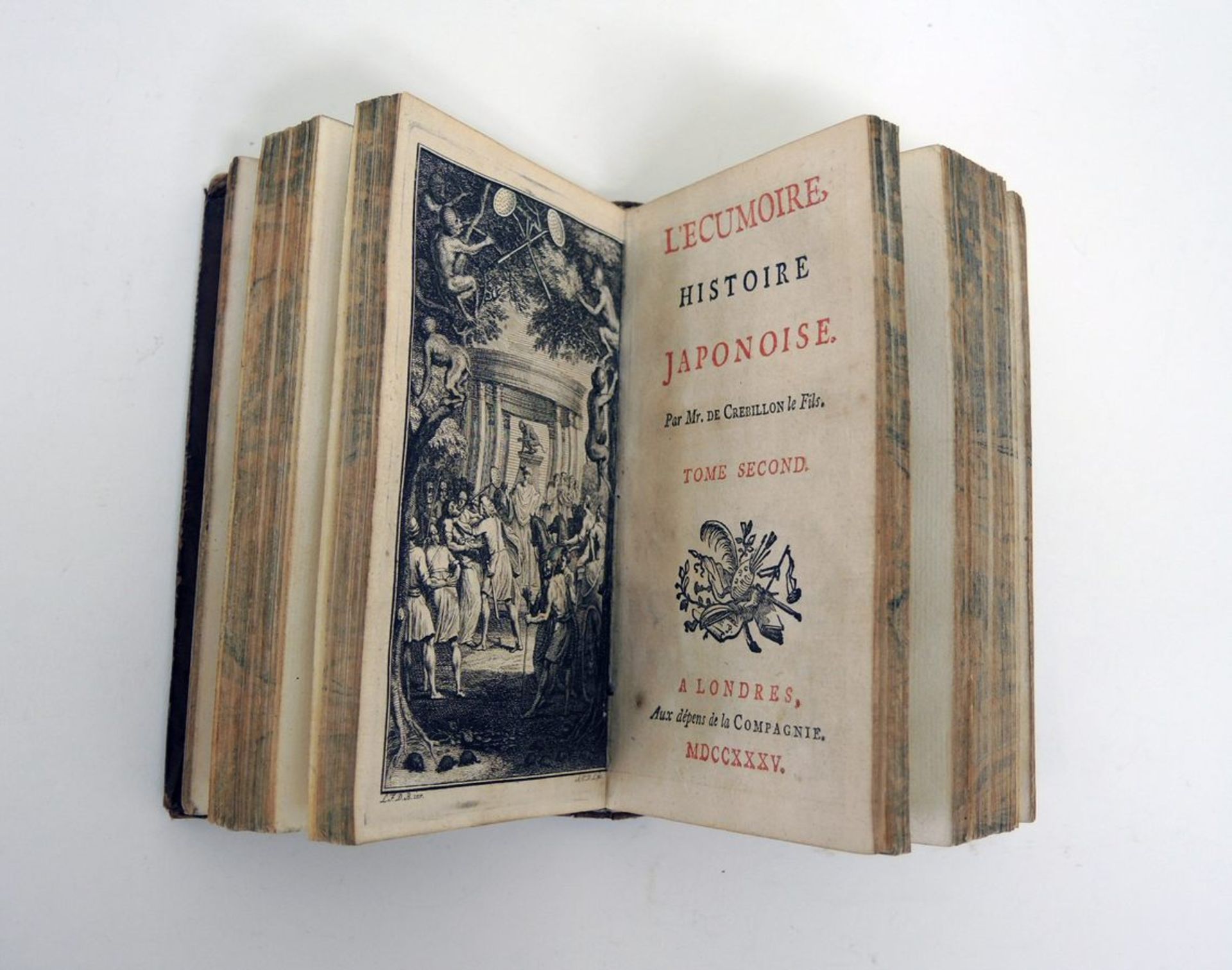 Claude Prosper de CrebillonL'Ecumoire, Histoire Japonoise. London 1735. Zwei Teile in 1 Bd. Mit