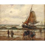 Niederländischer Genremaler19. Jh. Öl/Pavatex. Niederländische Küstenlandschaft mit Fischerboot