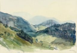 Riester, Rudolf1904 Waldkirch - 1999 Freiburg. Aquarell. Sommerliche Schwarzwaldlandschaft. U.r. mit