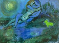Chagall, Marc1887 Witebsk - 1985 Saint-Paul-de-Vence. Granolithogr. Blaues Paar am Wasser. 1954.