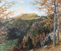 Hauptmann, Karl1880 Freiburg - 1947 Todtnau. Öl/Holz. Sonniger Herbsttag mit Blick über die