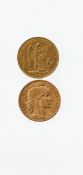 Frankreich2 x 20 Francs 1875, 1911. GG, 900. Insges. 12,9 g.