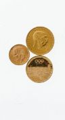 Drei Goldprägungen20 Kronen 1915. GG, 900. 6,8 g. - Goldmedaille Olymp. Spiele 1972. GG, 900. 3,5 g.