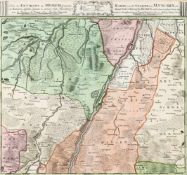 München und Umgebung1743. Kupferstichkarte, altkol. Karte von der Gegend um München mit frz. u.