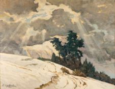 Wickertsheimer, Wilhelm1886 Lahr - 1968 Offenburg. Öl/Malpappe. Schneebedeckte, sonnenbeschienene