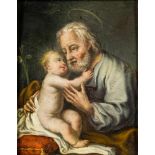 Deutscher Meister18. Jh. Öl/Kupfer. Joseph mit dem Jesusknaben. 17 x 13 cm. R.