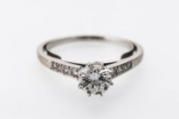 Brillantsolitär-RingWG, 750. Besetzt mit einem Brillanten von ca. 1,06 ct (vermutlich Weiß, VVS1,